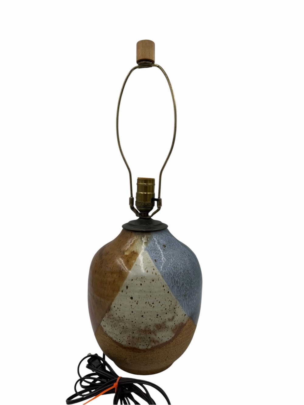 vintage studio stoneware table lamp featuring a distinctive geometric multi-glaz